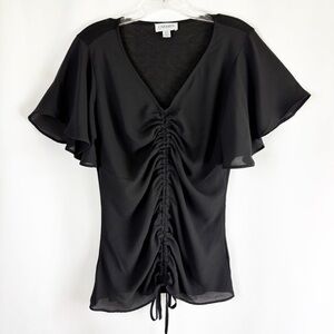 Carmen Marc Black Women Blouse with flutter sleeves and drawstring front - SP